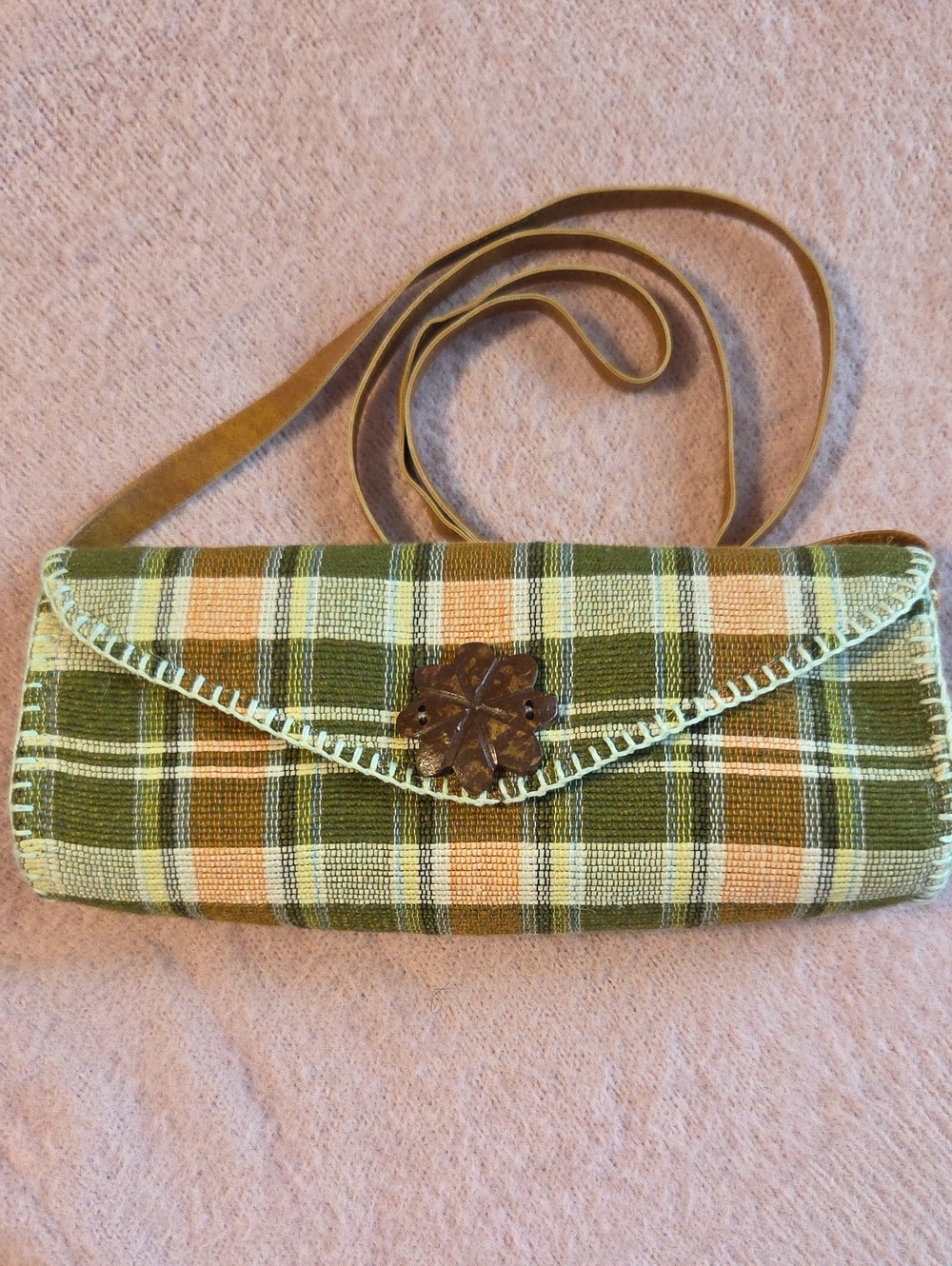 Plaid Green Woven Crossbody Clutch